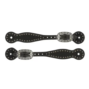 Basketweave Bridle Leather Spur Straps, Thin, Black