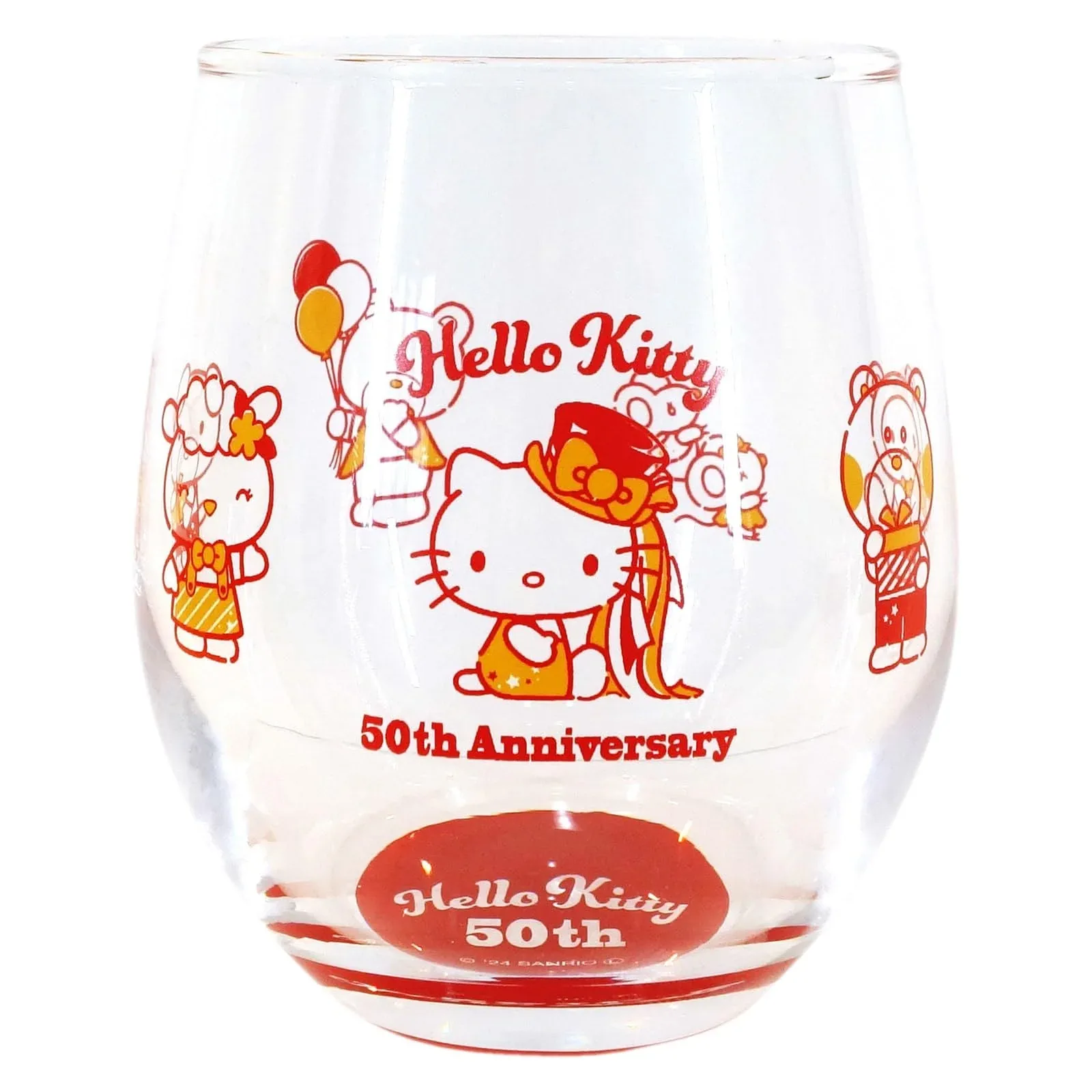 Kanesho Pottery Sanrio Hello Kitty 50th Anniversary Glass Tumbler 8x9cm Red