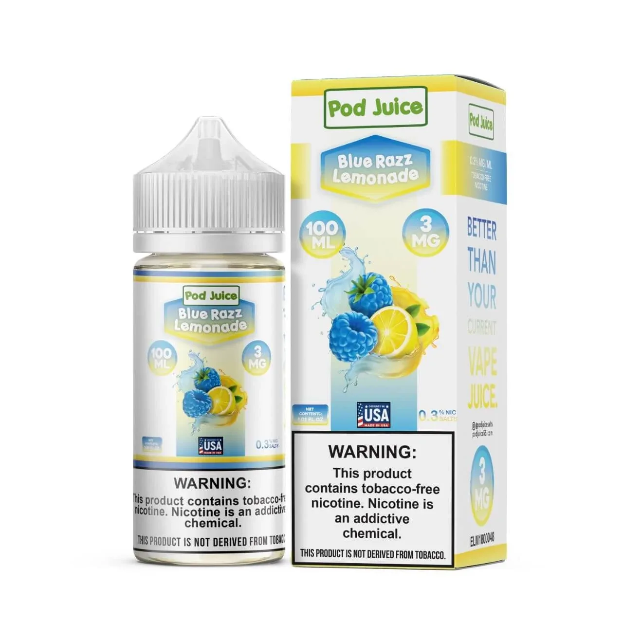 Blue Razz Lemonade Tobacco Free Nicotine E-Juice 100ml | Pod Juice