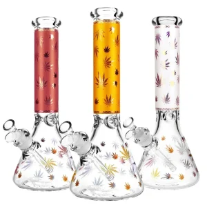 SeshGear Foil Hemp Leaf Print Water Pipe- 14" / 14mm F / Colors Vary