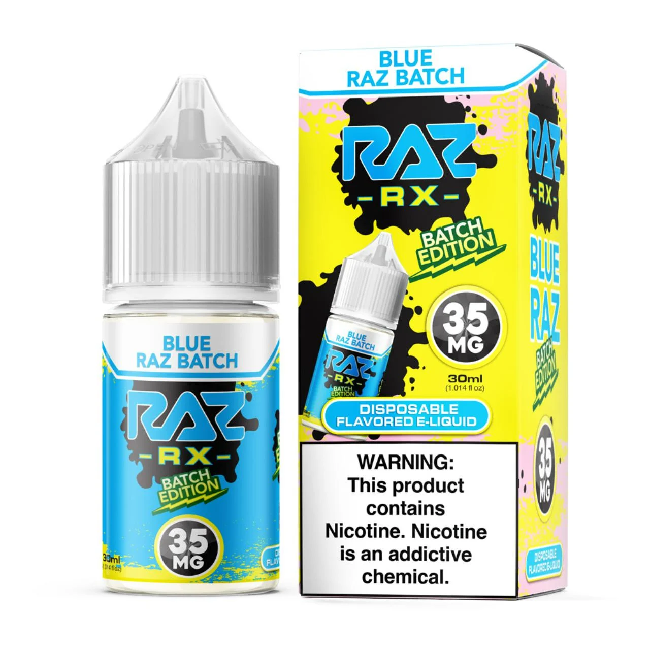 Pod Juice RX Raz Blue Raz Batch Tobacco Free Nicotine 30ml Salt E-Juice