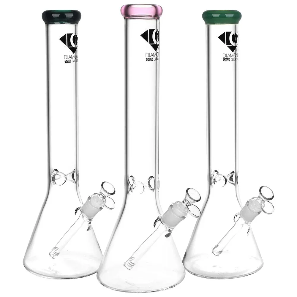 Diamond Glass Gold Classic Beaker Water Pipe - 16.25" / 14mm F