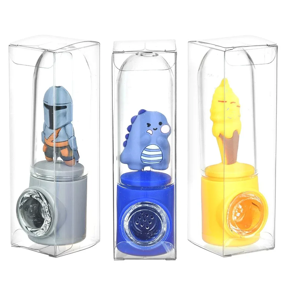 Silicone And Glass Hand Pipe - 4.25" / 12ct - Image 2