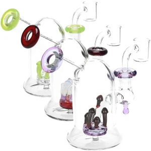 Pulsar Bioluminescence Shroom Perc Mini Glass Dab Rig - 5" / 14mm F / Colors Vary