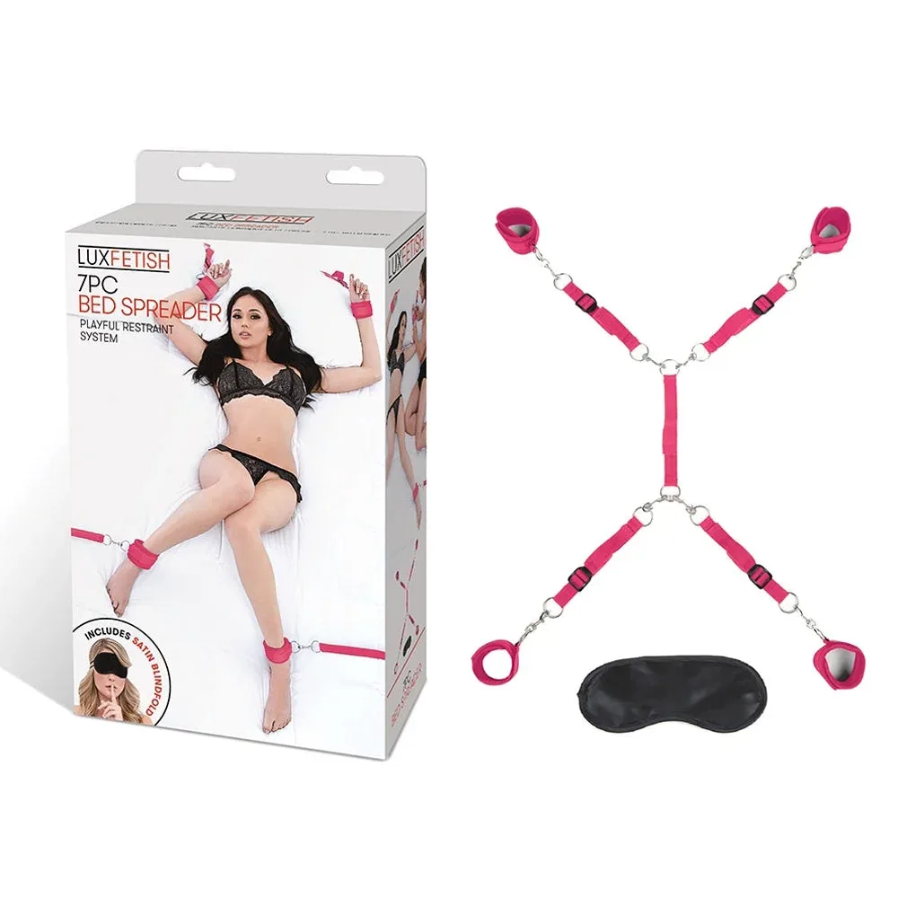 Lux Fetish 7-Piece Bed Spreader Playful Restraint System Hot Pink - Image 2