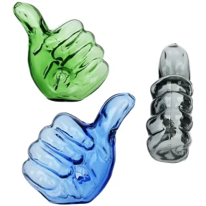 Thumbs Up Glass Hand Pipe - 4" / Assorted Colors 3ct