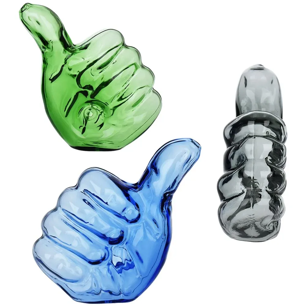 Thumbs Up Glass Hand Pipe - 4" / Assorted Colors 3ct