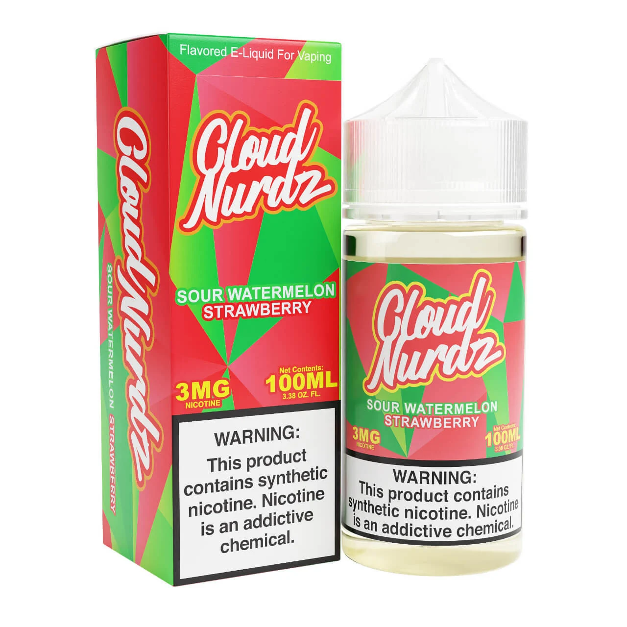 Sour Watermelon Strawberry Synthetic Nicotine 100ml E-Juice | Cloud Nurdz
