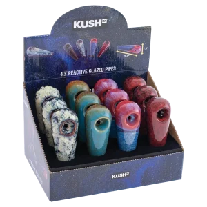 Kush RX Mini Reactive Glazed Ceramic Hand Pipes - 4.25" / 12ct