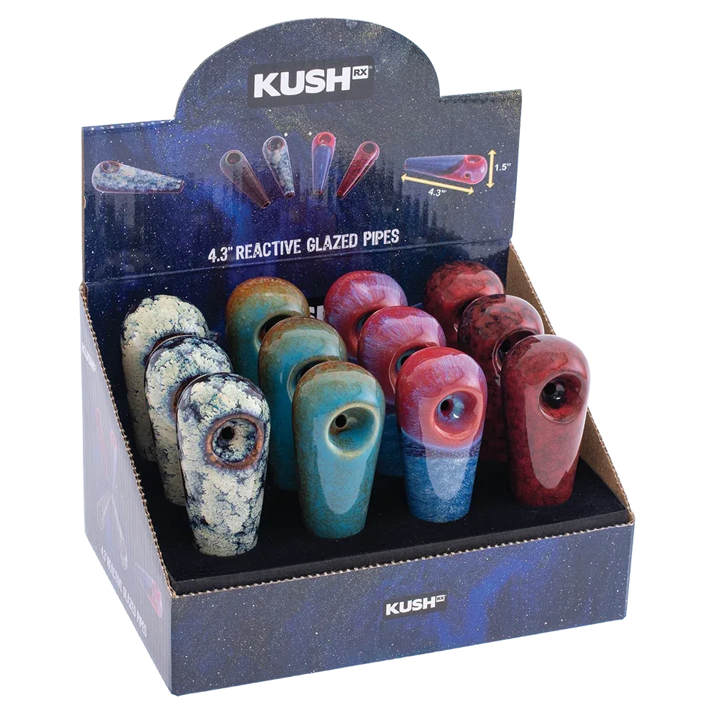 Kush RX Mini Reactive Glazed Ceramic Hand Pipes - 4.25" / 12ct