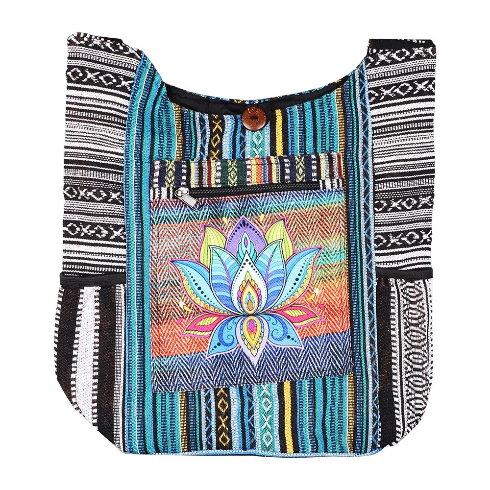 ThreadHeads Lotus Blooming Aztec Patchwork Shoulder Sling Bag - 16"x15"