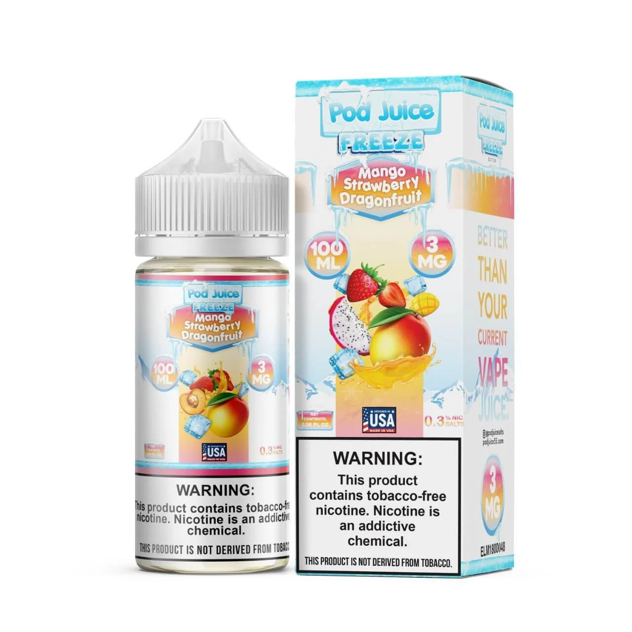 Mango Strawberry Dragonfruit Freeze Tobacco Free Nicotine E-Juice 100ml | Pod Juice