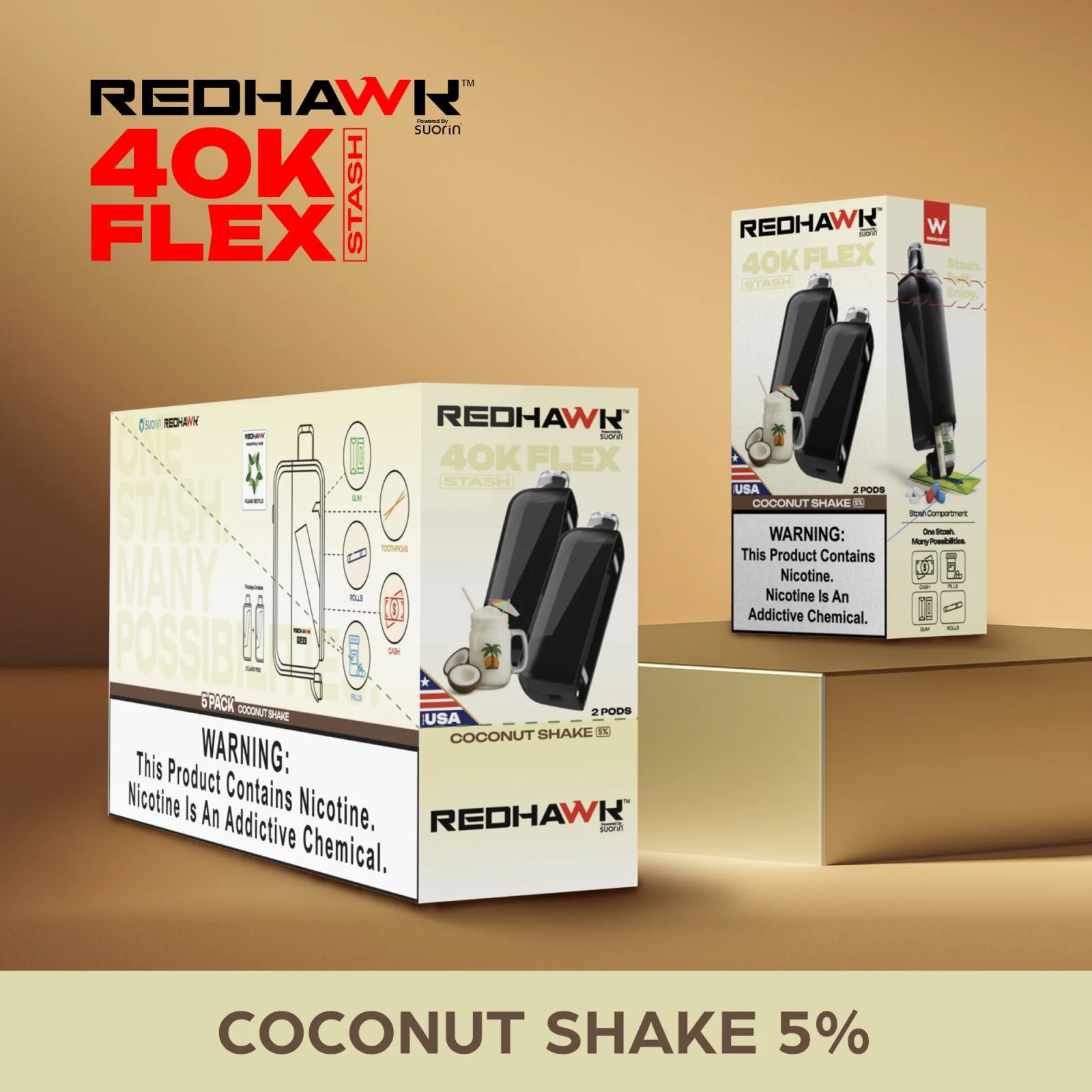 RedHawk 40K FLEX Stash COCONUT SHAKE 2 Pack Replacement Pods - Image 2