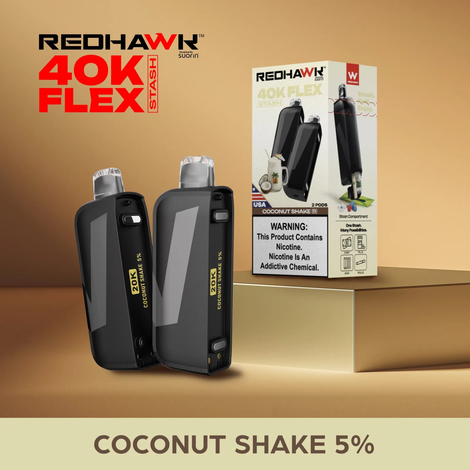 RedHawk 40K FLEX Stash COCONUT SHAKE 2 Pack Replacement Pods