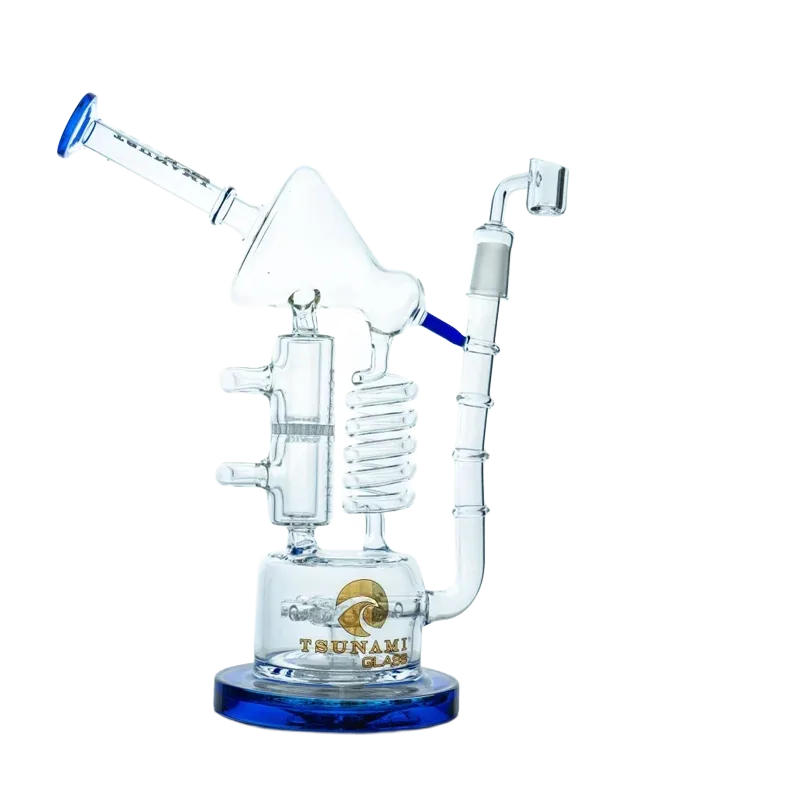 Tsunami 12″ Glass Water Pipe – Double Shower Head Sprinkler Honeycomb Twist Recycler