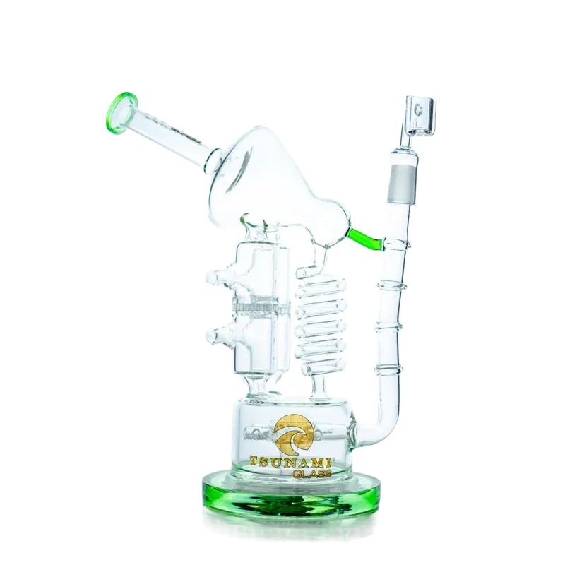 Tsunami 12″ Glass Water Pipe – Double Shower Head Sprinkler Honeycomb Twist Recycler - Image 2