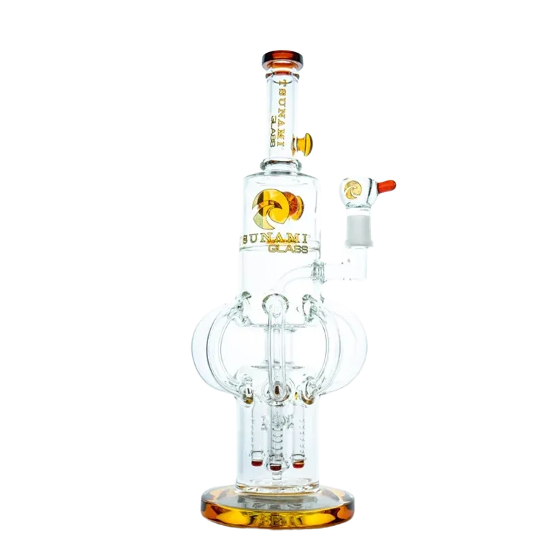Tsunami 14″ Glass Water Pipe – Rocktapus Quad Rocket Button Perc - Image 2