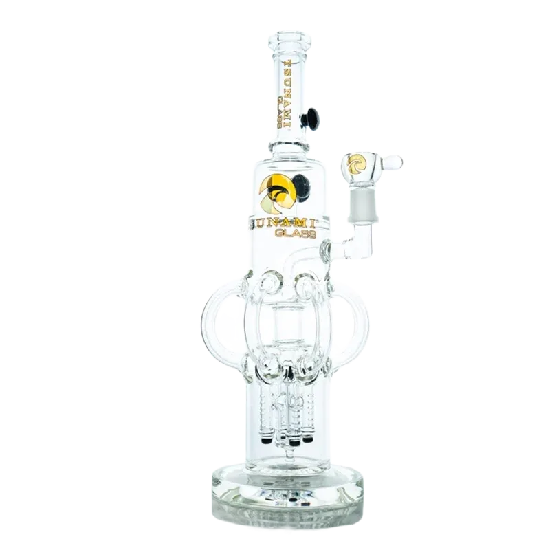 Tsunami 14″ Glass Water Pipe – Rocktapus Quad Rocket Button Perc