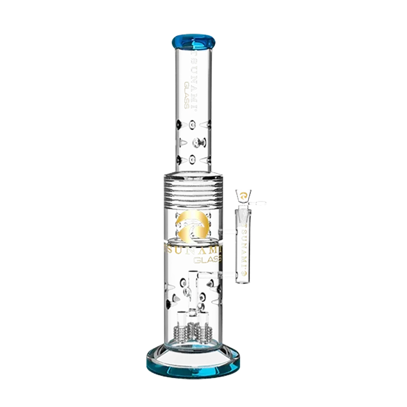 Tsunami 20″ Glass Water Pipe – Barrel Shower Head Drum Heart Honey Perc